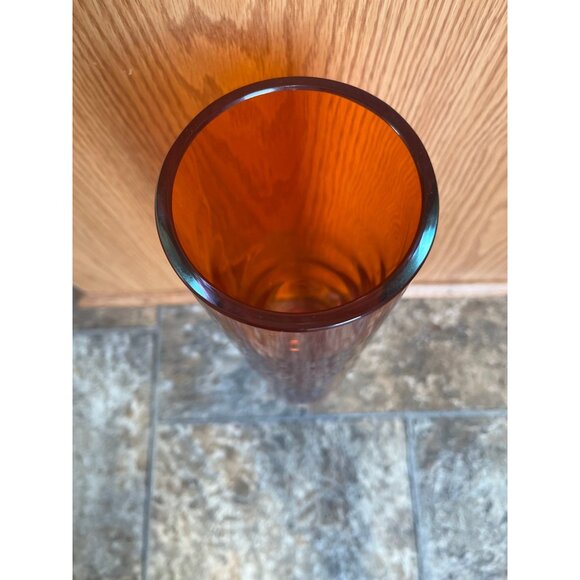 Vtg Orange & Clear Murano Glass Large Vase 1966 Round Heavy Venetian Glass - Picture 2 of 8